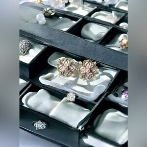 Faux Pearls, Gold, Pink, Baby Blue Floral Earrings 🤍🩵💕💛